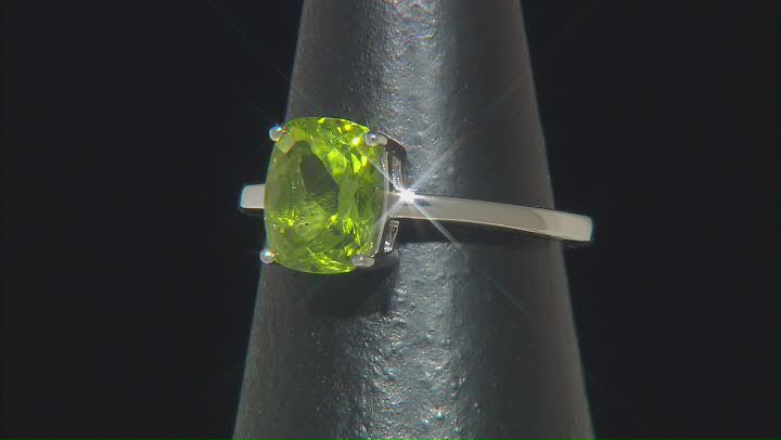 Green Peridot Rhodium Over Sterling Silver Solitaire Ring 1.80ct Video Thumbnail