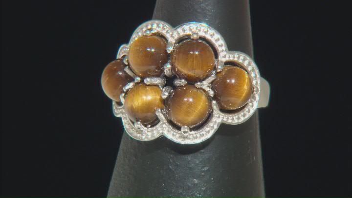 Brown Tigers Eye Rhodium Over Sterling Silver Ring Video Thumbnail