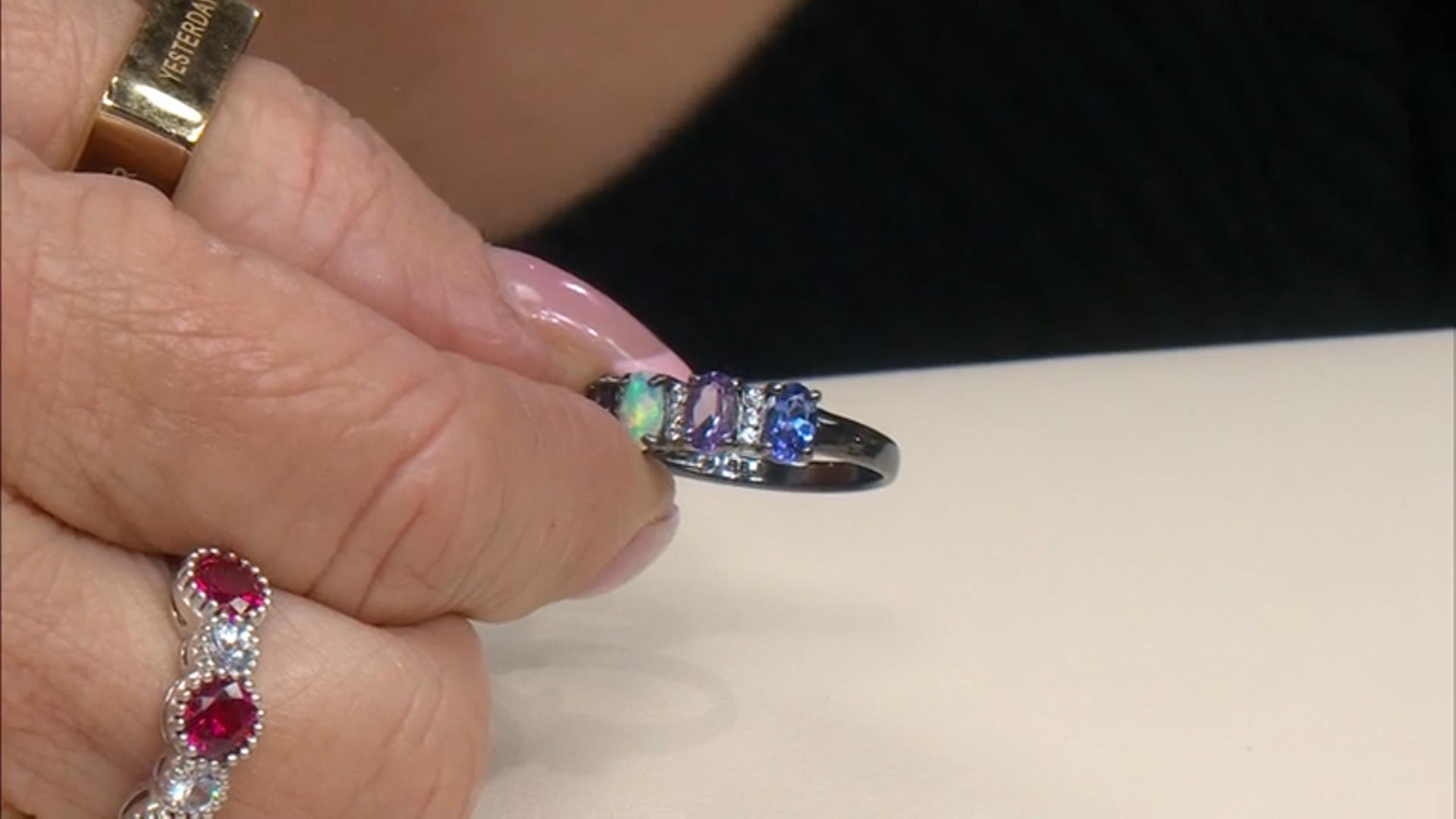 Multicolor Multi-Gem Black Rhodium Over Sterling Silver Ring 1.77ctw Video Thumbnail