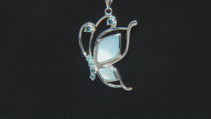 Blue Mother-of-Pearl Rhodium Over Sterling Silver Butterfly Pendant With Chain 0.26ctw Video Thumbnail