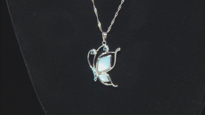 Blue Mother-of-Pearl Rhodium Over Sterling Silver Butterfly Pendant With Chain 0.26ctw Video Thumbnail