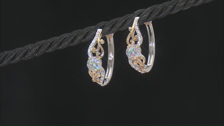 White Strontium Titanate 18k Gold Over Silver Two-Tone Hoop Earrings 2.28ctw Video Thumbnail