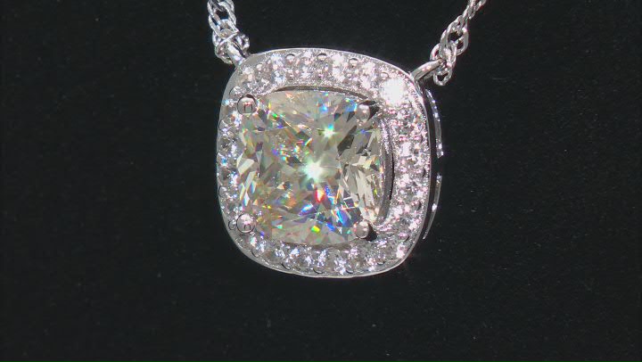Strontium Titanate Rhodium Over Sterling Silver Halo Pendant With Chain 3.58ctw Video Thumbnail