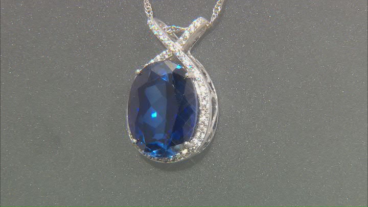 Blue Lab Created Sapphire Rhodium Over Silver Pendant With Chain 17.83ctw Video Thumbnail