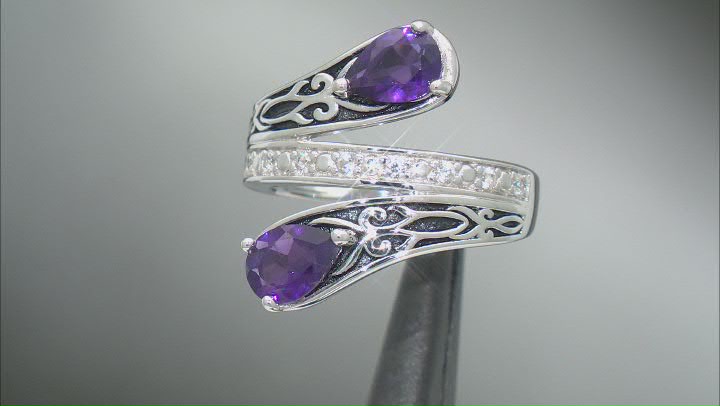 Purple Amethyst Rhodium Over Sterling Silver Bypass Ring 1.36ctw Video Thumbnail