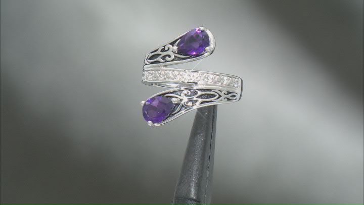 Purple Amethyst Rhodium Over Sterling Silver Bypass Ring 1.36ctw Video Thumbnail