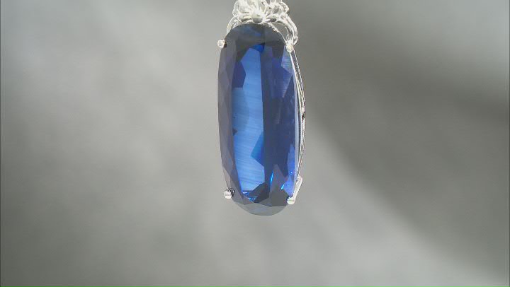 Blue Lab Created Sapphire Rhodium Over Sterling Silver Solitaire Pendant With Chain 27.20ct Video Thumbnail