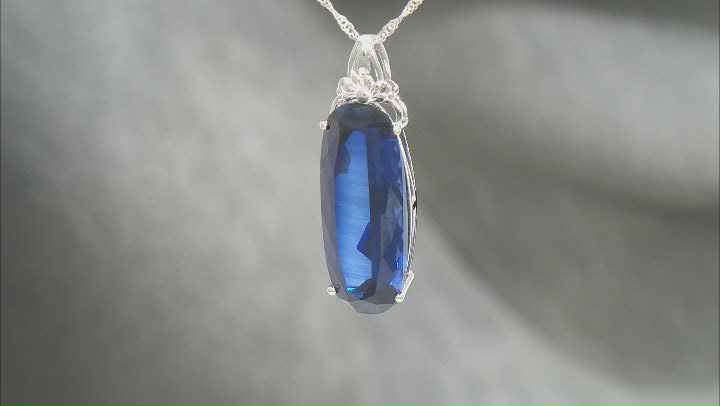 Blue Lab Created Sapphire Rhodium Over Sterling Silver Solitaire Pendant With Chain 27.20ct Video Thumbnail