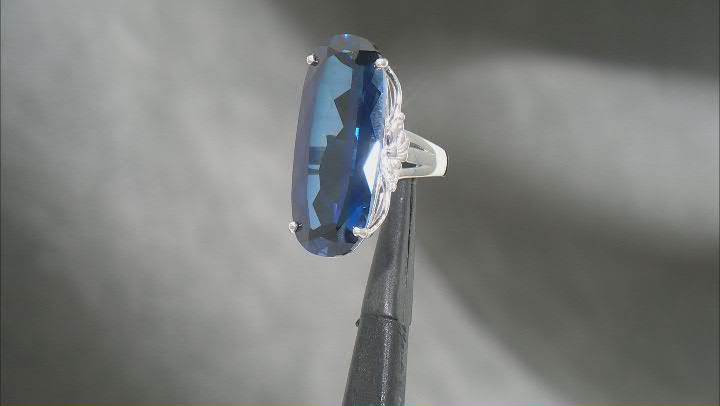 Blue Lab Created Sapphire Rhodium Over Sterling Silver Solitaire Ring 27.20ct Video Thumbnail