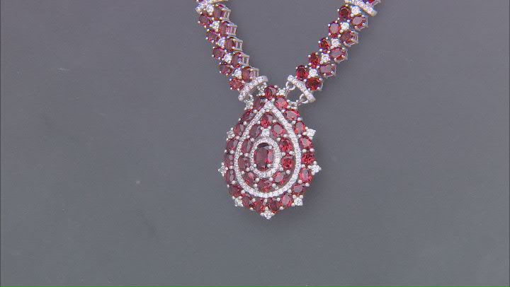 Red Garnet Rhodium Over Sterling Silver Necklace 16.93ctw Video Thumbnail