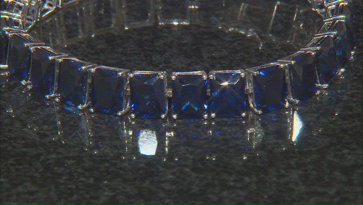 Blue Lab Created Sapphire Rhodium Over Sterling Silver Tennis Bracelet 58.65ctw Video Thumbnail