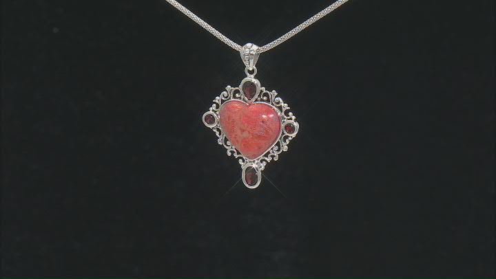 Sponge Red Coral Sterling Silver Heart Pendant With Chain 2.12ctw Video Thumbnail