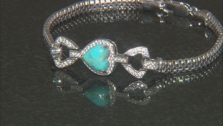 Blue Turquoise Rhodium Over Sterling Silver Bracelet 0.67ctw Video Thumbnail