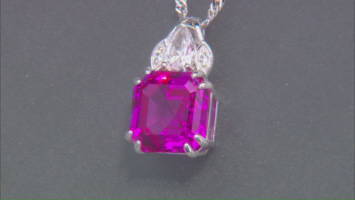 Pink Lab Created Sapphire Rhodium Over Silver Pendant Chain 6.79ctw Video Thumbnail