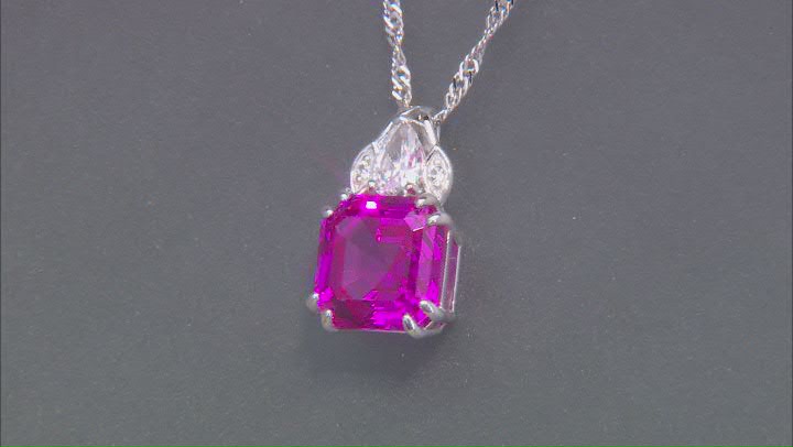 Pink Lab Created Sapphire Rhodium Over Silver Pendant Chain 6.79ctw Video Thumbnail