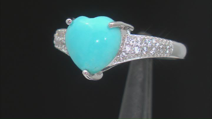 Blue Sleeping Beauty Turquoise Rhodium Over Silver Ring .31ctw Video Thumbnail