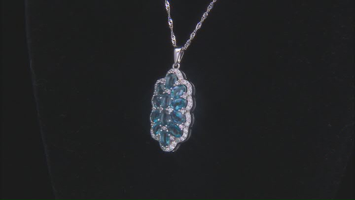 London Blue Topaz Rhodium Over Sterling Silver Pendant With Chain 6.86ctw Video Thumbnail