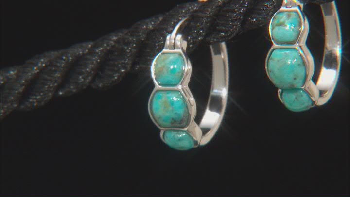 Blue Kingman Turquoise Rhodium Over Sterling Silver Hoop Earrings Video Thumbnail