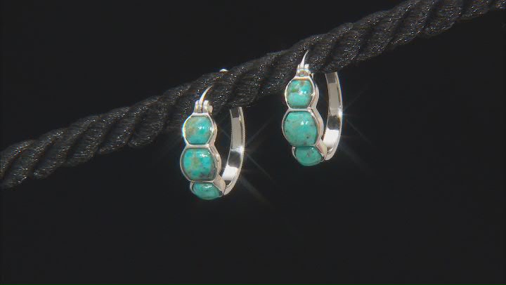 Blue Kingman Turquoise Rhodium Over Sterling Silver Hoop Earrings Video Thumbnail