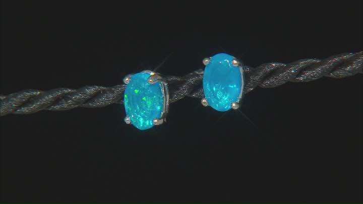 Blue Ethiopian Opal Rhodium Over Sterling Set of 3 Stud Earrings 1.53ctw Video Thumbnail
