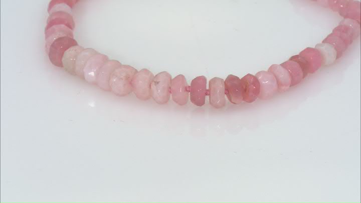 Pink Peruvian Opal Rhodium Over Sterling Silver Beaded Bracelet Video Thumbnail
