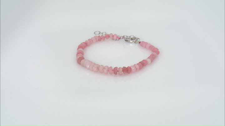 Pink Peruvian Opal Rhodium Over Sterling Silver Beaded Bracelet Video Thumbnail