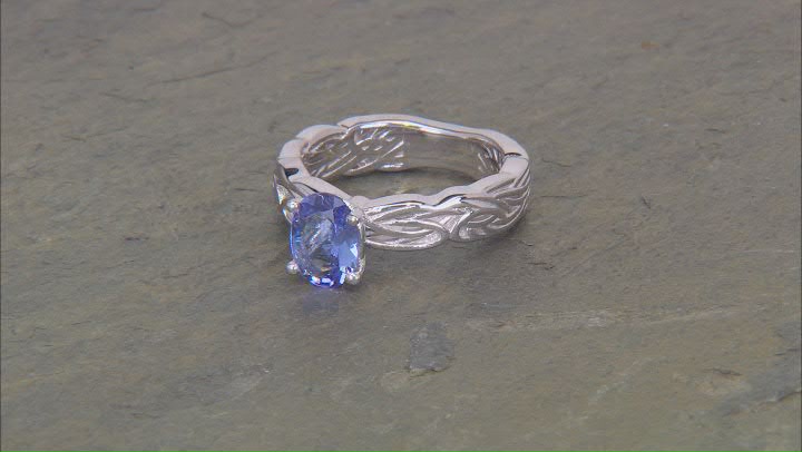 Blue Tanzanite Rhodium Over Sterling Silver Solitaire Ring 1.10ct Video Thumbnail