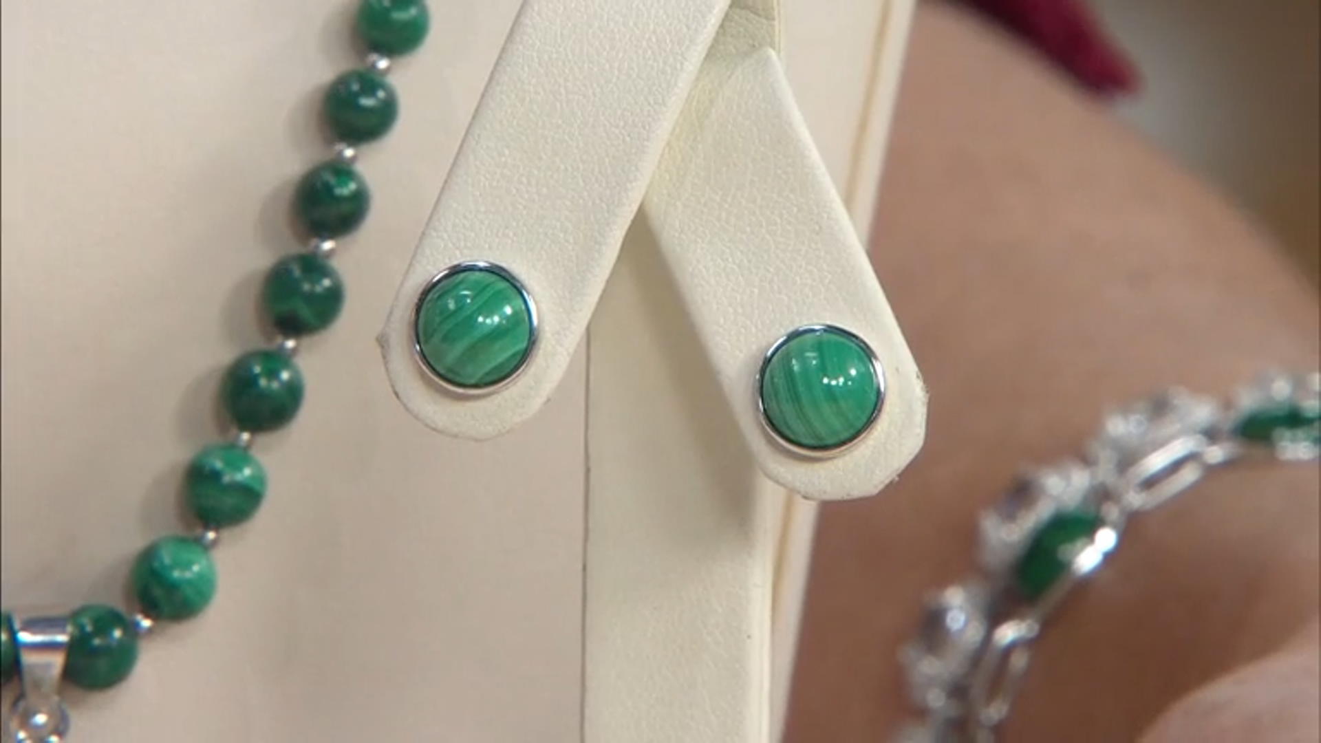 Green Malachite Rhodium Over Sterling Silver Stud Earrings Set Video Thumbnail