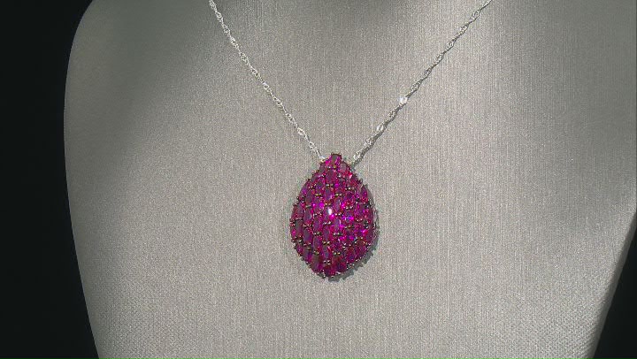Red Lab Created Ruby Rhodium Over Silver Pendant With Chain 9.46ctw Video Thumbnail