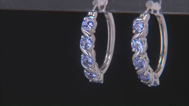 Blue Tanzanite Rhodium Over Sterling Silver Hoop Earrings 2.40ctw Video Thumbnail