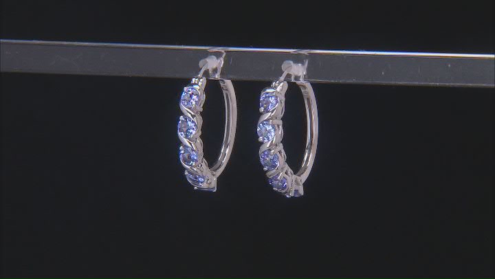 Blue Tanzanite Rhodium Over Sterling Silver Hoop Earrings 2.40ctw Video Thumbnail