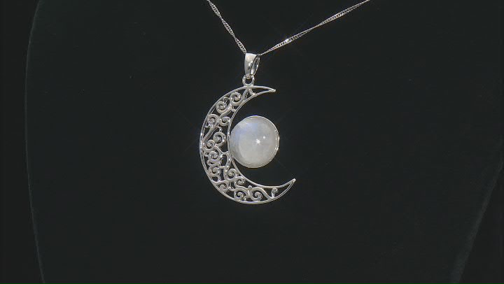 Rainbow Moonstone Rhodium Over Sterling Silver Crescent Moon Pendant With Chain Video Thumbnail
