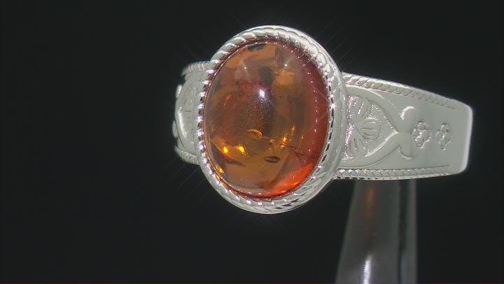 Orange Amber Rhodium Over Sterling Silver Solitaire Ring Video Thumbnail