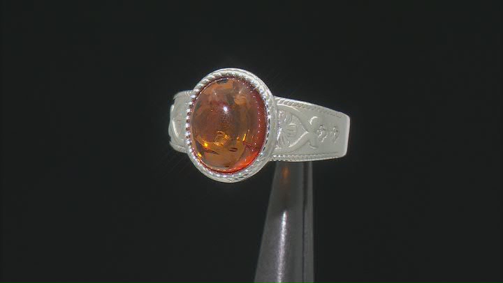 Orange Amber Rhodium Over Sterling Silver Solitaire Ring Video Thumbnail