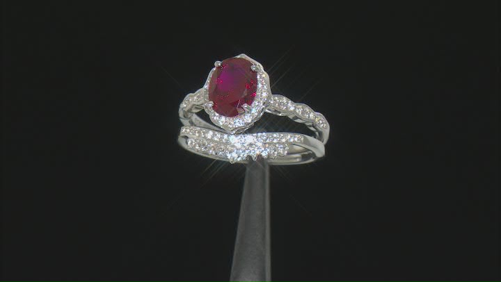 Red Lab Created Ruby Rhodium Over Sterling Silver Ring 2.24ctw Video Thumbnail