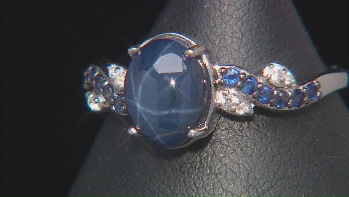 Blue Star Sapphire Rhodium Over Sterling Silver Ring 2.96ctw Video Thumbnail