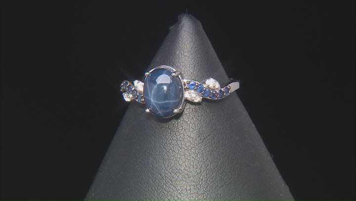 Blue Star Sapphire Rhodium Over Sterling Silver Ring 2.96ctw Video Thumbnail