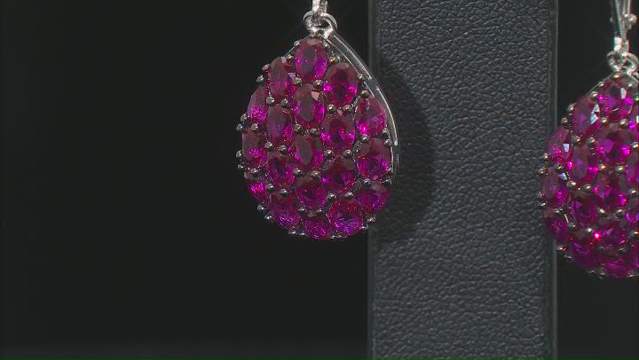 Red Lab Created Ruby Rhodium Over Sterling Silver Dangle Earrings 7.60ctw Video Thumbnail