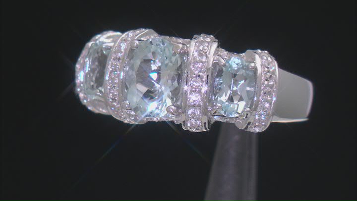 Blue Aquamarine With White Zircon Rhodium Over Sterling Silver Ring 2.26ctw Video Thumbnail