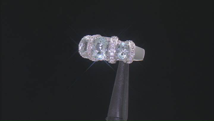 Blue Aquamarine With White Zircon Rhodium Over Sterling Silver Ring 2.26ctw Video Thumbnail