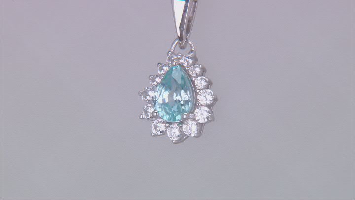 Blue Zircon Rhodium Over Sterling Silver Pendant With Chain 1.24ctw Video Thumbnail