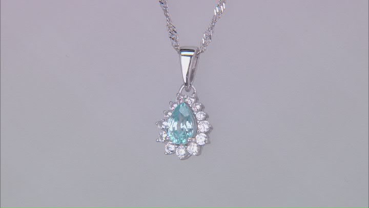 Blue Zircon Rhodium Over Sterling Silver Pendant With Chain 1.24ctw Video Thumbnail