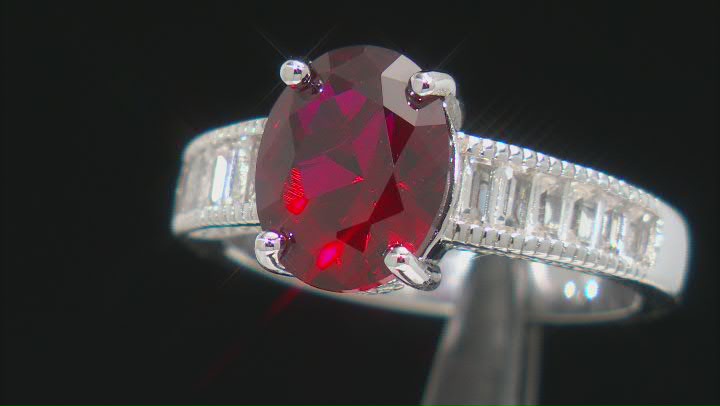 Red Lab Created Ruby Rhodium Over Sterling Silver Ring 3.66ctw Video Thumbnail