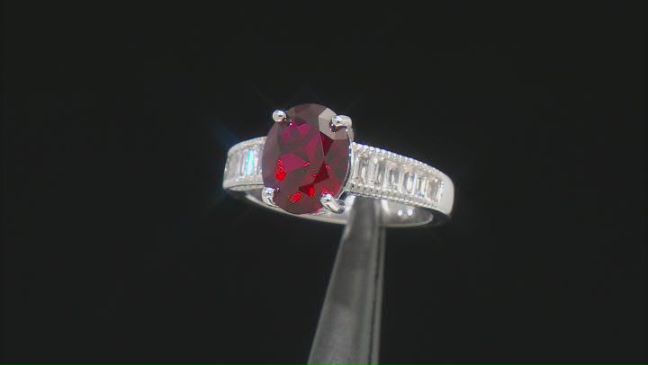Red Lab Created Ruby Rhodium Over Sterling Silver Ring 3.66ctw Video Thumbnail