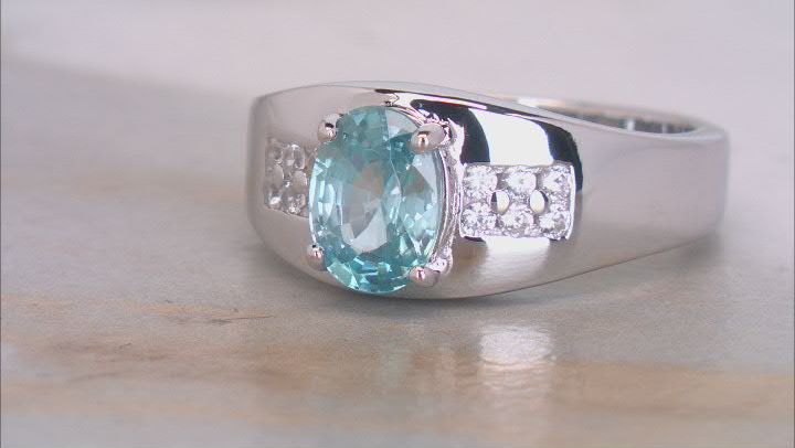 Blue Zircon Rhodium Over Sterling Silver Ring 1.91ctw Video Thumbnail