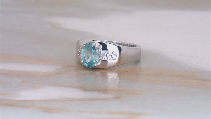 Blue Zircon Rhodium Over Sterling Silver Ring 1.91ctw Video Thumbnail