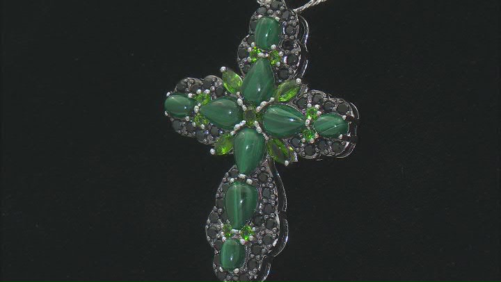 Malachite Rhodium Over Silver Cross Pendant With Chain 1.10ctw Video Thumbnail