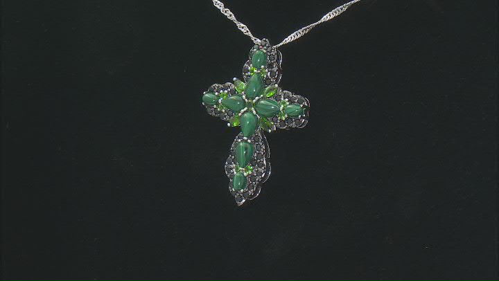 Malachite Rhodium Over Silver Cross Pendant With Chain 1.10ctw Video Thumbnail