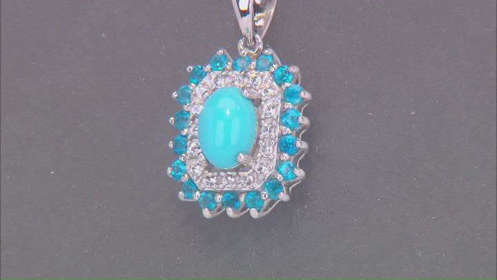 Blue Sleeping Beauty Turquoise Rhodium Over Sterling Silver Pendant Chain 0.61ctw Video Thumbnail