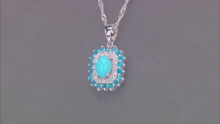 Blue Sleeping Beauty Turquoise Rhodium Over Sterling Silver Pendant Chain 0.61ctw Video Thumbnail